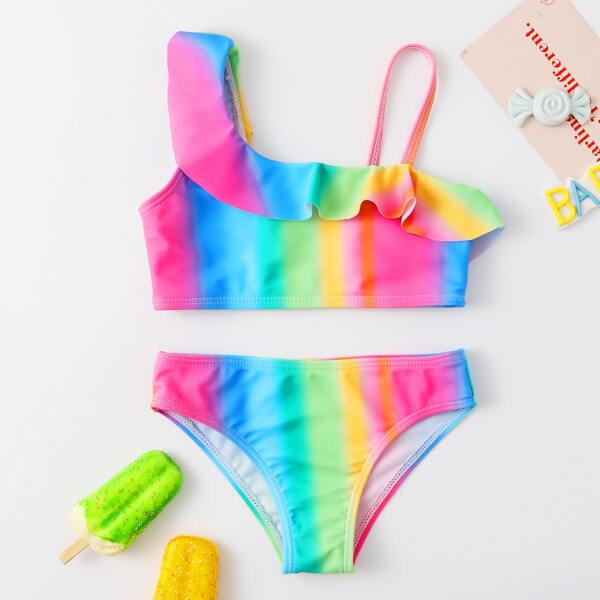 

Toddler Girls Ombre Ruffle Hem Bikini Swimsuit, Multicolor