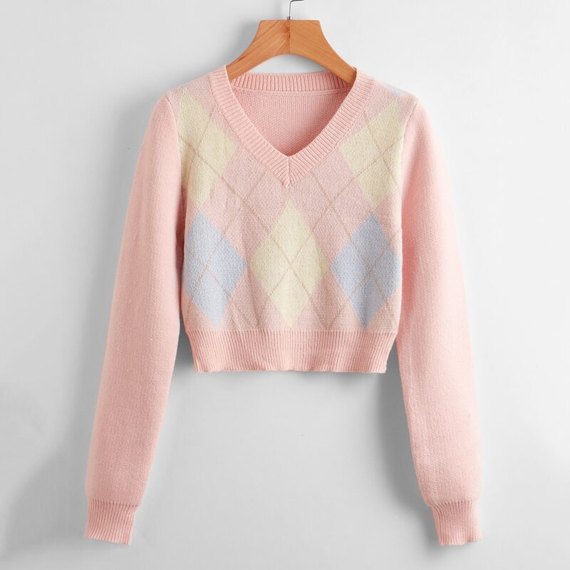 

Argyle Pattern Sweater, Baby pink