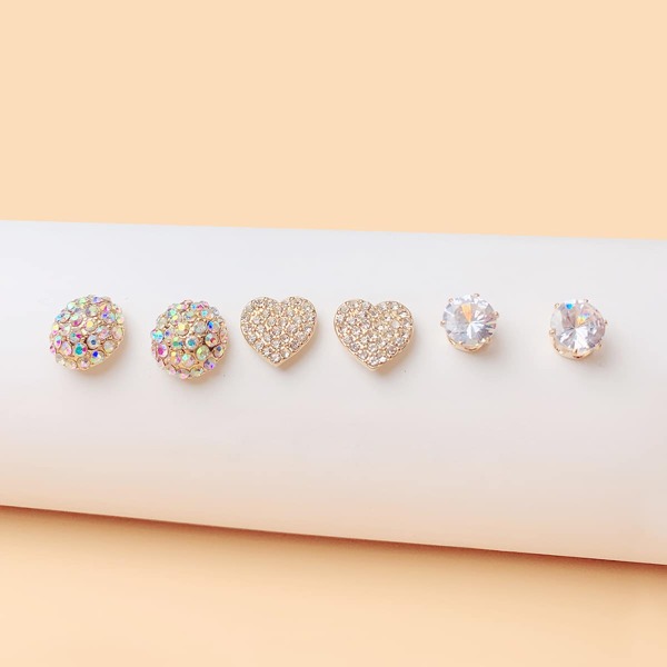 

3pairs Zircon Decor Stud Earrings, Gold