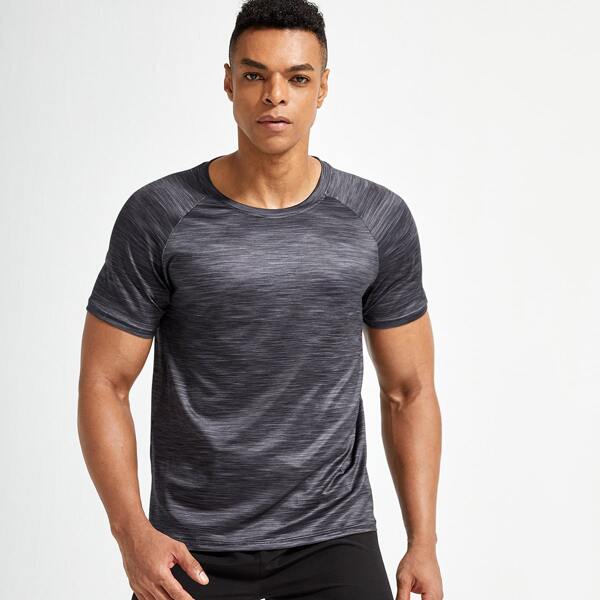 

Men Raglan Sleeve Marled Sports Tee, Dark grey