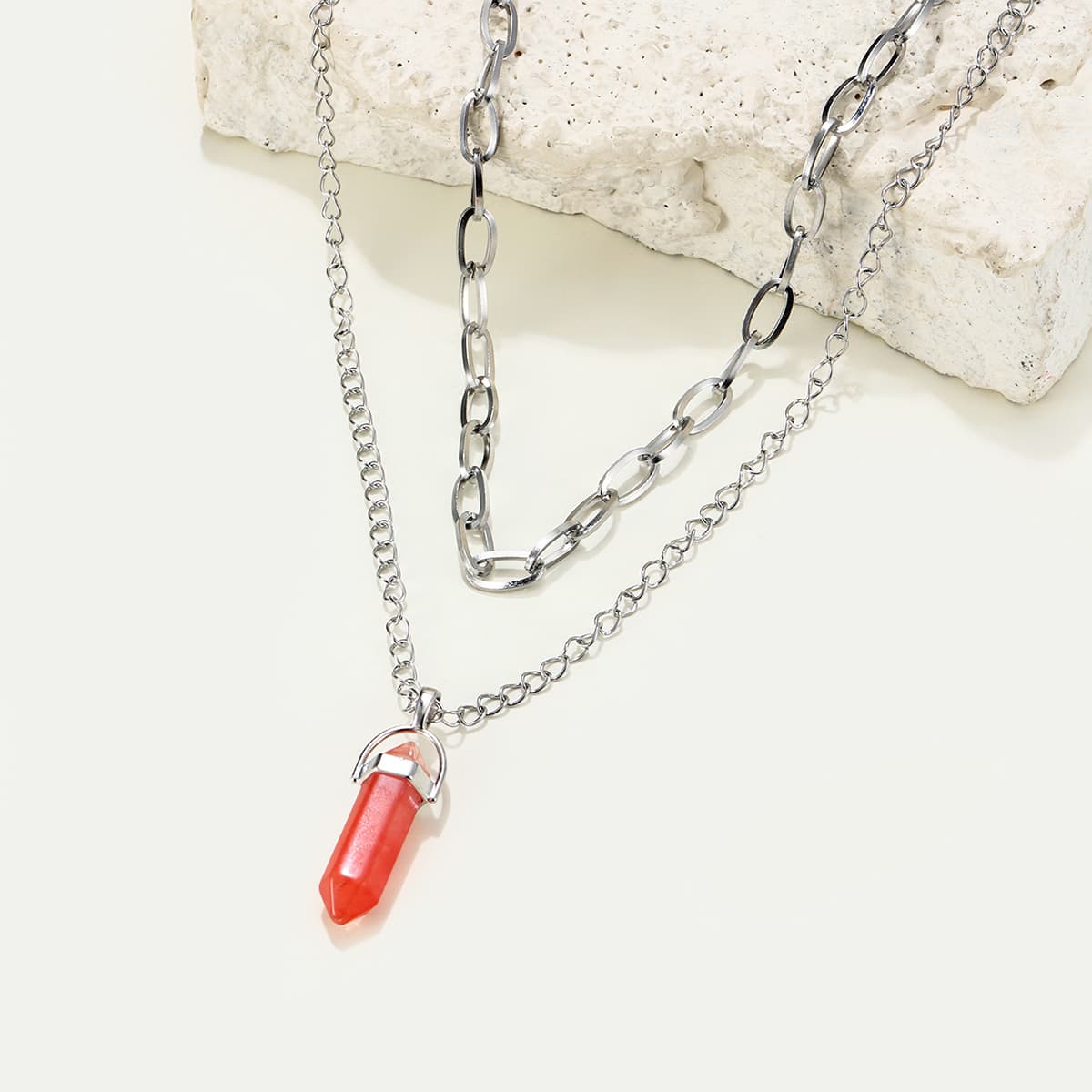 

Guys Layered Pendant Necklace, Silver