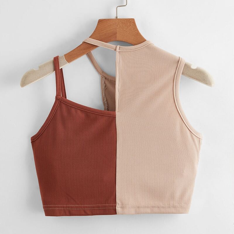 

Colorblock Asymmetrical Shoulder Tank Top, Multicolor