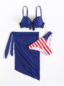 Bộ 3 Bikini Push Up In Cờ Mỹ - Xanh và trắng - Xem 4