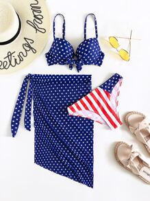 Bộ 3 Bikini Push Up In Cờ Mỹ - Xanh và trắng - Xem 6