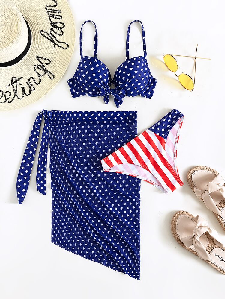 Bộ 3 Bikini Push Up In Cờ Mỹ - Xanh và trắng - Xem 6