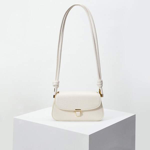 

METAL LOCK CROC EMBOSSED SHOULDER BAG, White