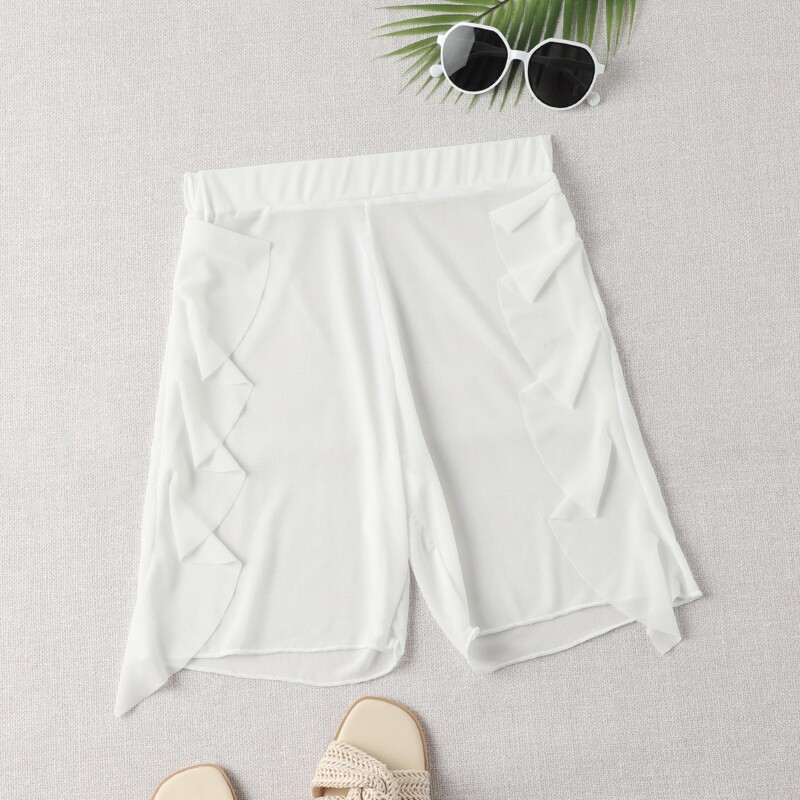 

Ruffle Trim Cover Up Shorts, White
