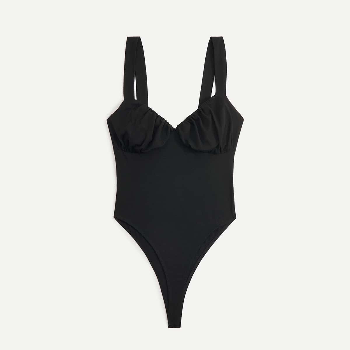 

Solid Ruched Bust Bodysuit, Black