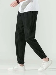 Manfinity Hombres Pantalones zanahoria con bolsillo oblicuo plisado - Negro - Ver 1