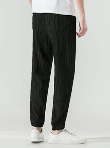 Manfinity Hombres Pantalones zanahoria con bolsillo oblicuo plisado - Negro - Ver 2