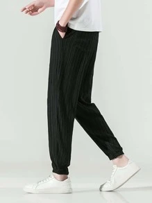 Manfinity Hombres Pantalones zanahoria con bolsillo oblicuo plisado - Negro - Ver 3