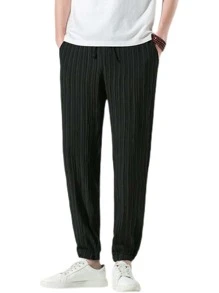 Manfinity Hombres Pantalones zanahoria con bolsillo oblicuo plisado - Negro - Ver 4