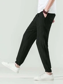 Manfinity Hombres Pantalones zanahoria con bolsillo oblicuo plisado - Negro - Ver 5