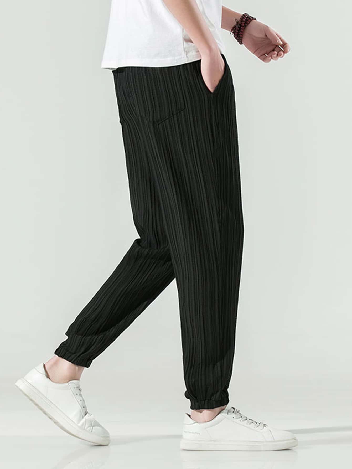 Manfinity Men Slant Pocket Plisse Carrot Pants - Black - View 6