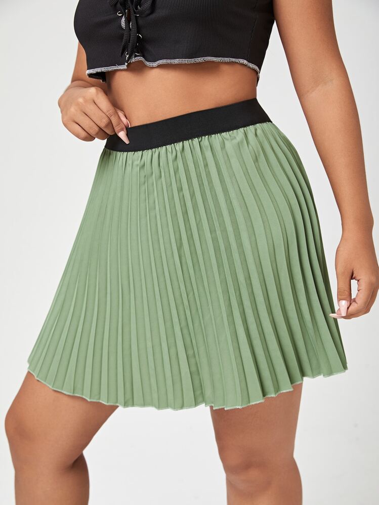 Váy Plus Size Xếp li màu trơn Giải trí - màu xanh lá - Xem 1