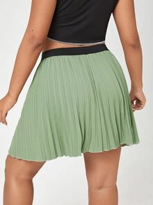 Váy Plus Size Xếp li màu trơn Giải trí - màu xanh lá - Xem 2