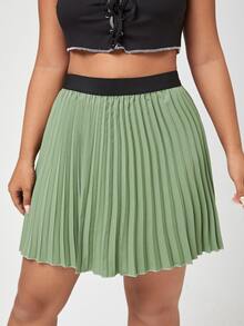 Váy Plus Size Xếp li màu trơn Giải trí - màu xanh lá - Xem 3