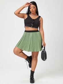 Váy Plus Size Xếp li màu trơn Giải trí - màu xanh lá - Xem 4