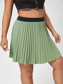 Váy Plus Size Xếp li màu trơn Giải trí - màu xanh lá - Xem 5