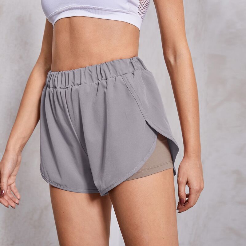 

Elastic Waist 2 In 1 Dolphin Sports Shorts, Grey