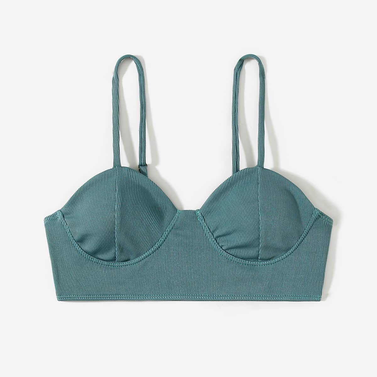 

Solid Rib Bikini Top, Dark green