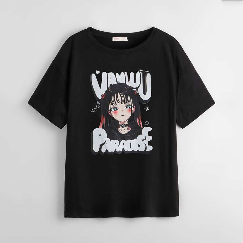 

Letter Cartoon Figure Graphic Tee, Black