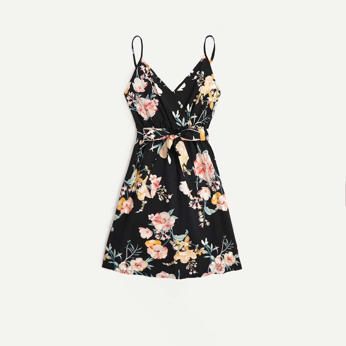 

Floral Graphic Belted Cami Dress, Multicolor
