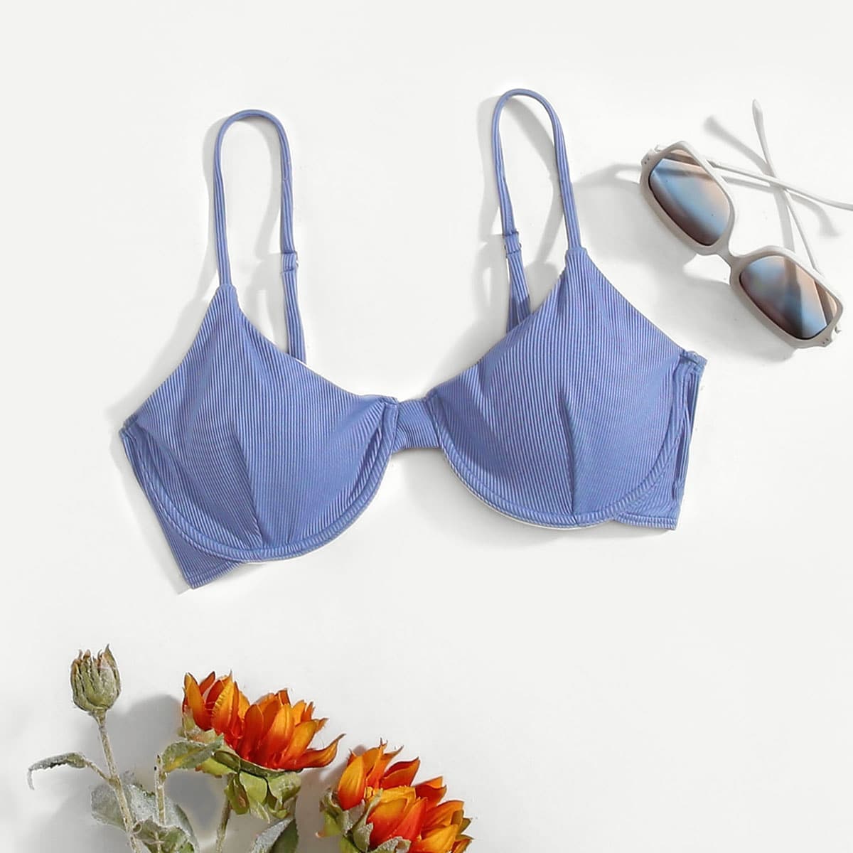 

Solid Rib Bikini Top, Blue