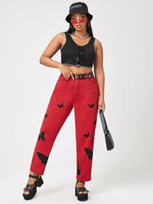 Plus Topstitching Lace-up Crop Tank Top - Black - View 3