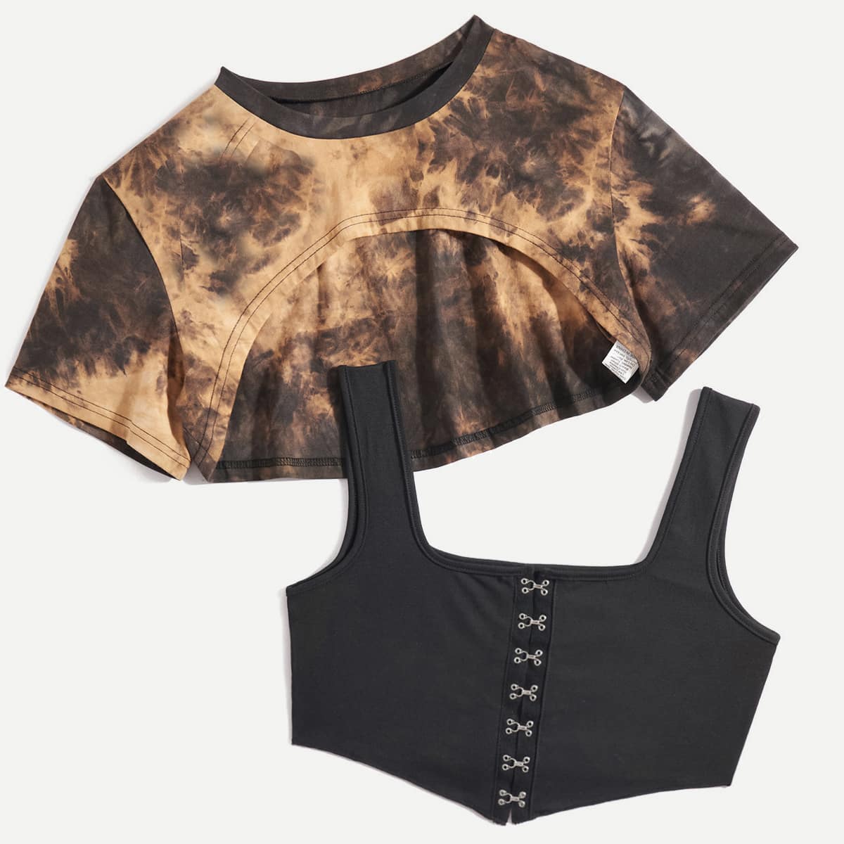 

Tie Dye Super Crop Tee & Hook And Eye Tank Top, Multicolor