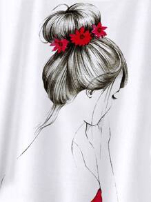 SHEIN LUNE Camiseta con estampado de figura de manga murciélago - Blanco - Ver 4