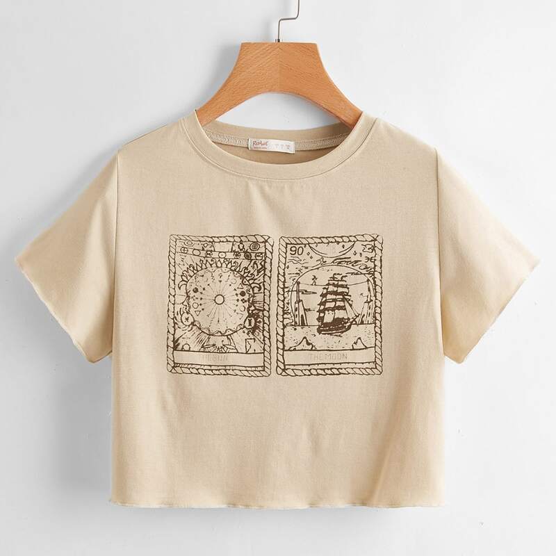 

Ship Graphic Crop tee, Apricot