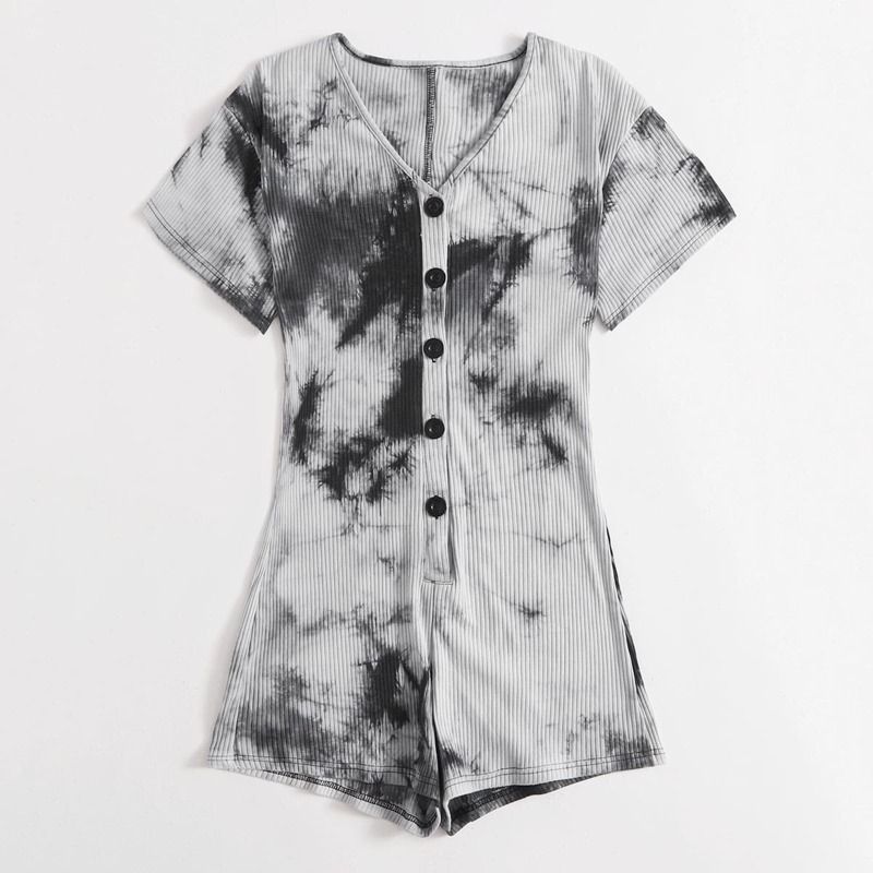 

Tie Dye Button Front Ribbed Jumpsuit, Multicolor