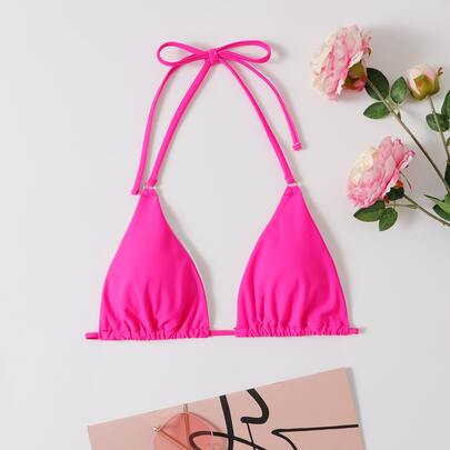 Plain Halter Triangle Bikini Top