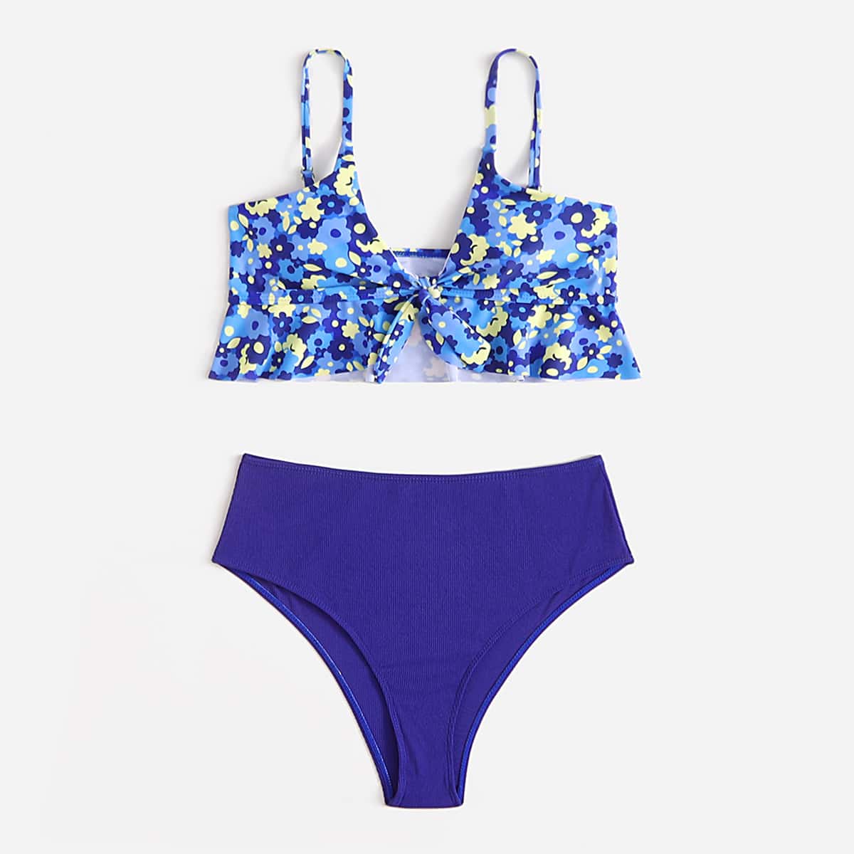 

Floral Ruffle Bikini Swimsuit, Blue