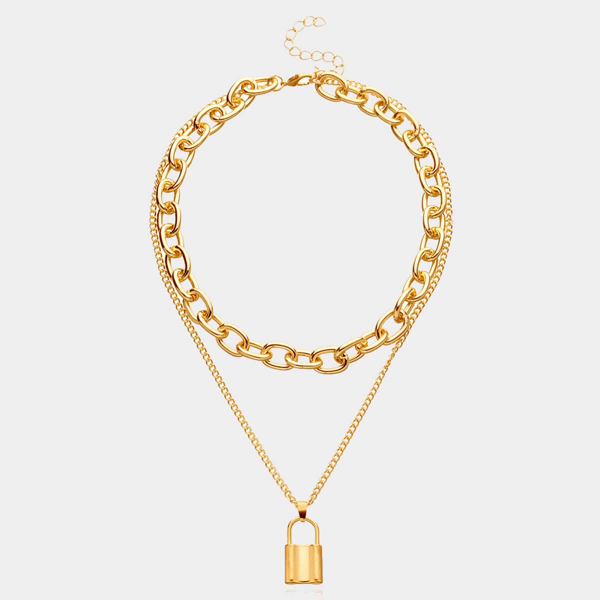 

Lock Pendant Layered Necklace, Gold