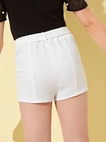 SHEIN Girls Buckle Belted Shorts - Beige - View 2