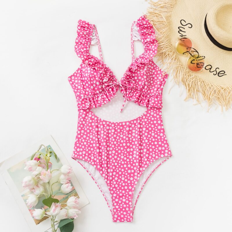 

Ditsy Floral Ruffle One Piece Swimsuit, Hot pink
