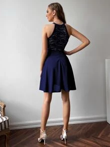 SHEIN Clasi Vestido Con Inserción De Encaje Floral Y Cierre De Cremallera En La Espalda - azul real - Ver 2