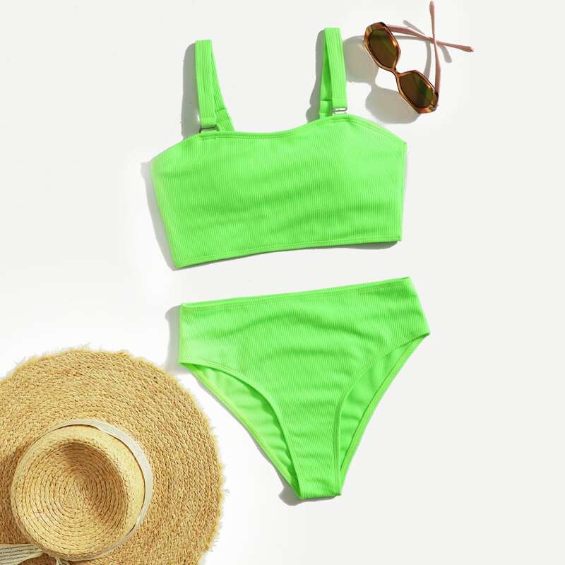 

Solid Rib Bikini Swimsuit, Green