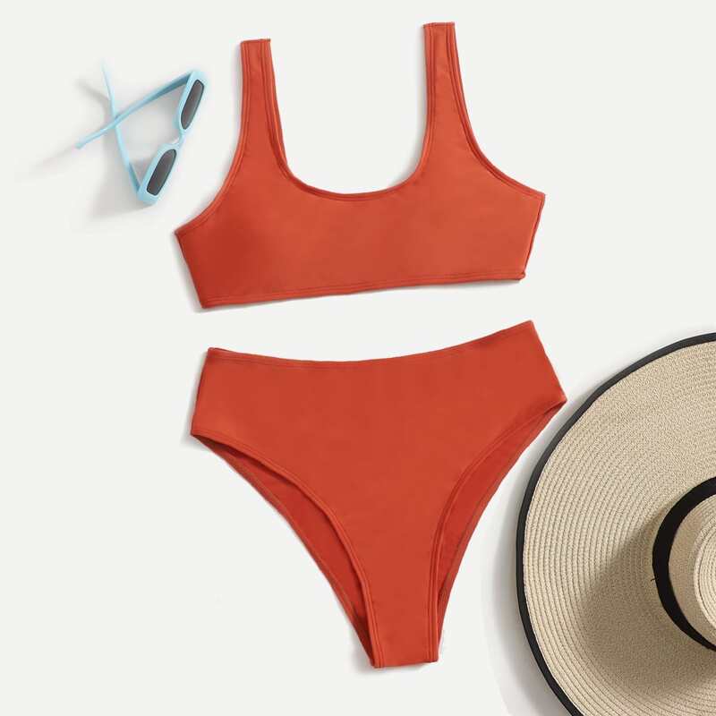

Solid Tank Bikini Swimsuit, Orange