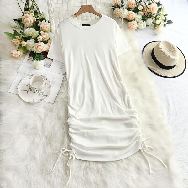 

Plus Drawstring Side Bodycon Dress, White