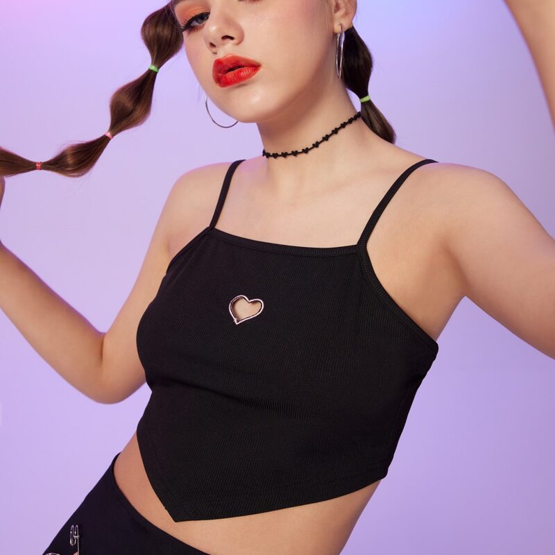 

Heart Cut Out Crop Cami, Black