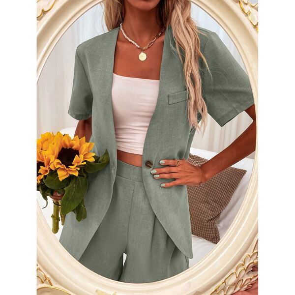 

Solid Single Button Blouse, Mint green
