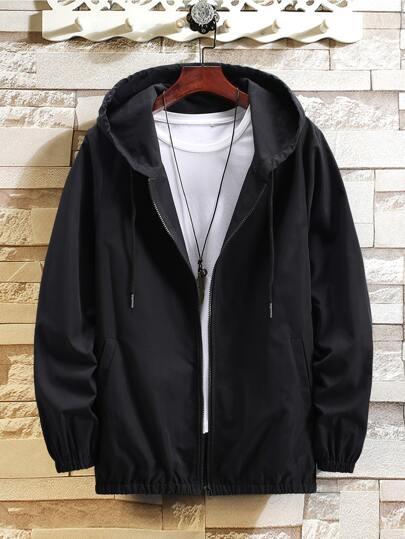 Manfinity Men Slant Pocket Drawstring Hooded Jacket