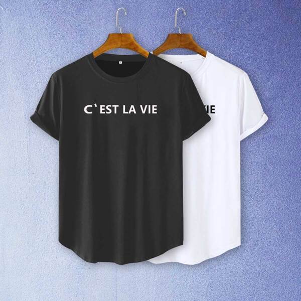 

Men 2pack Slogan Graphic Tee, Black and white