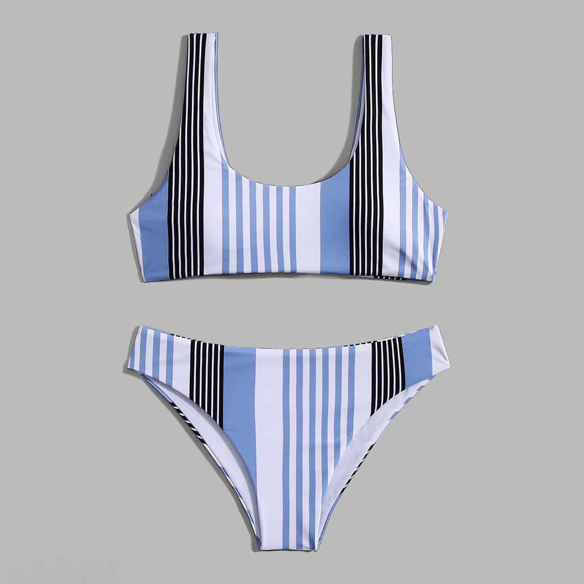 

Striped Pattern Bikini Swimsuit, Multicolor