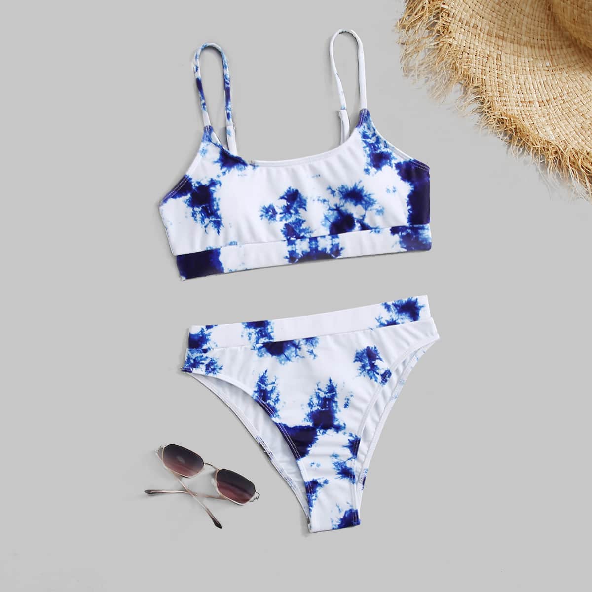 

Marble Print Bikini Swimsuit, Blue