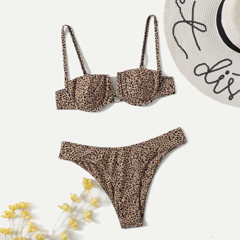 

Leopard Pattern Bikini Swimsuit, Multicolor