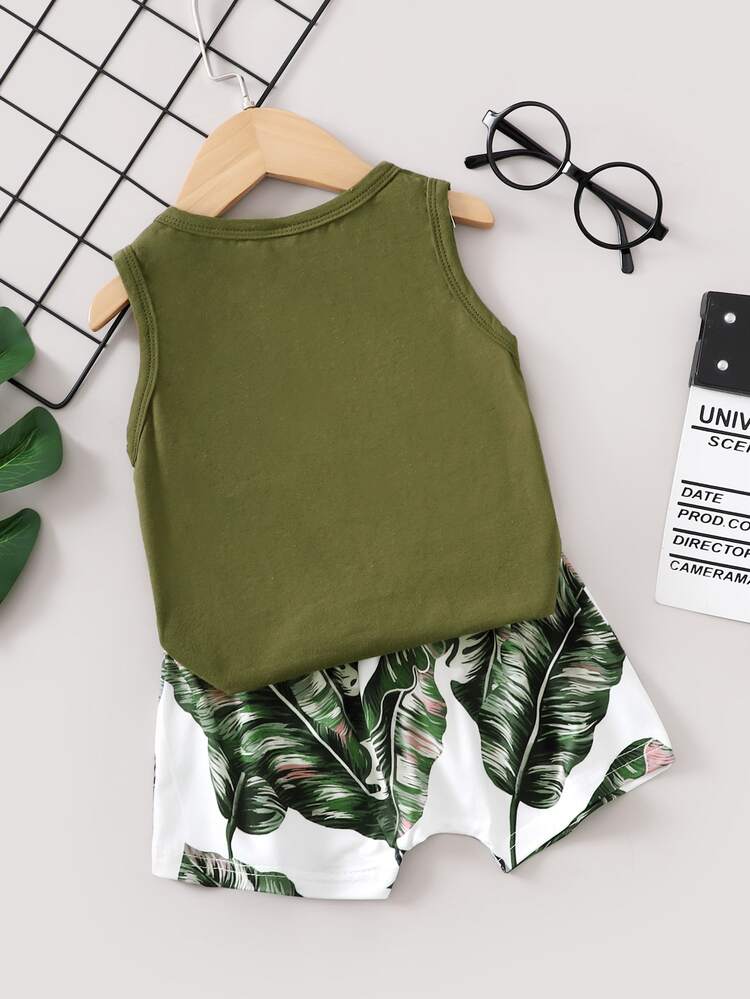 男嬰貼布背心上衣帶熱帶圖案短褲 - 彩色 - 查看 2